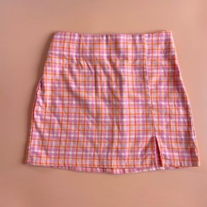 Kids orange and pink plaid art class skirt